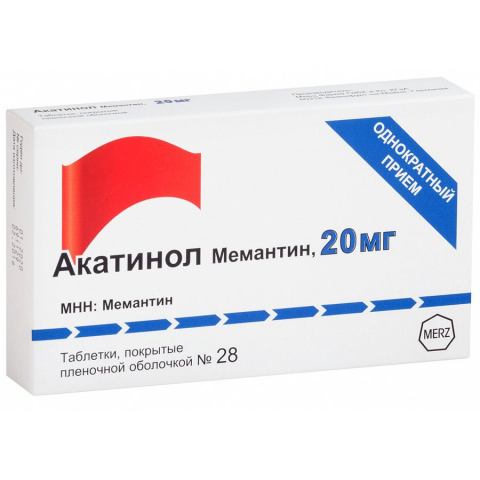 Акатинол мемантин 20мг таблетки, покрытые пленочной оболочкой, 28 шт.