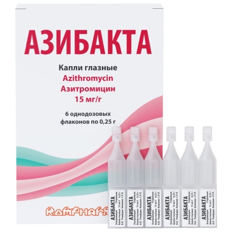 Азибакта 15 мг/г капли глазные 0,25г флакон, 6 шт.