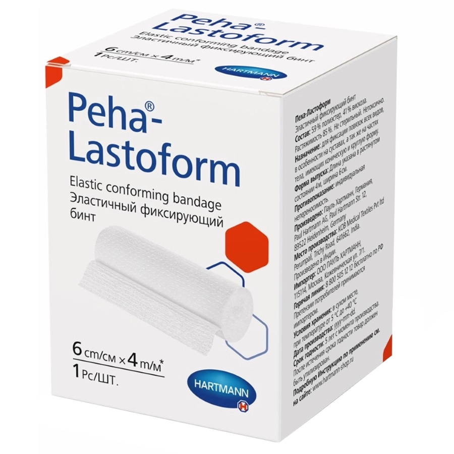 Пеха-Ластоформ бинт 4м х 6см эластичный фиксирующий, 1 шт.