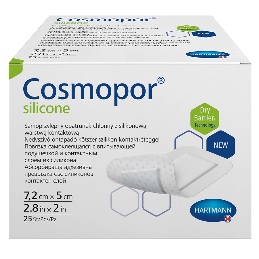 Повязка Космопор 7,2 х 5 см силикон впитывающая, 25 шт.