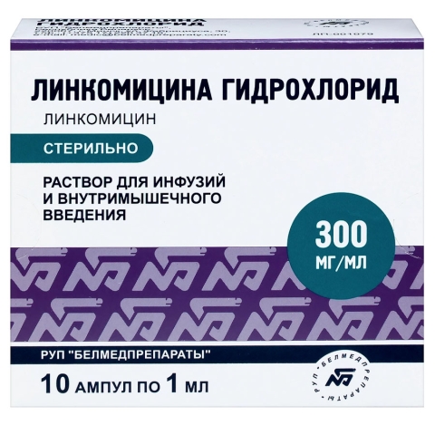 Линкомицина гидрохлорида 300 мг/мл раствор для внутримышечного введения 1 мл ампулы, 10 шт.