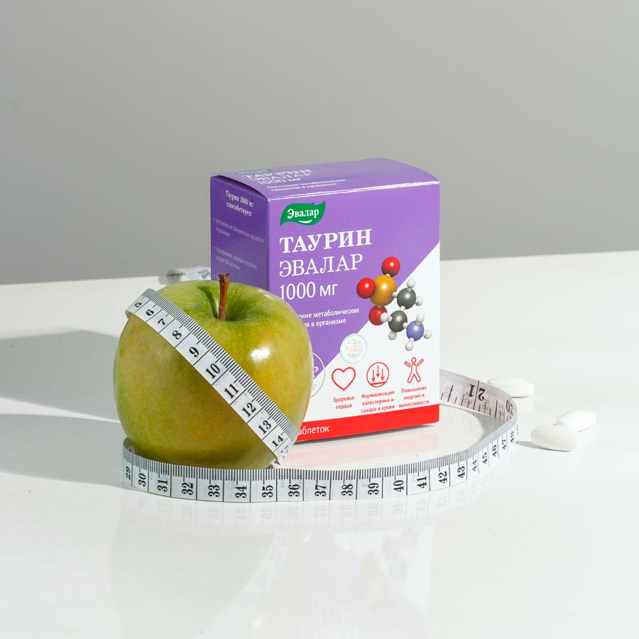 Таурин 1000 мг таблетки, 60 шт, Эвалар