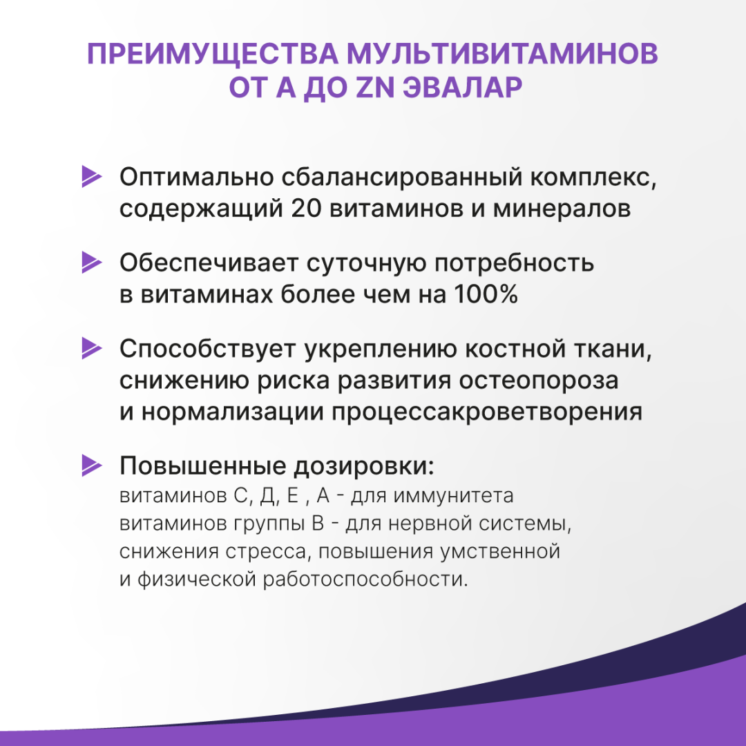 Мультивитамины от А до Цинка Эвалар таблетки шипучие, 15 шт, Эвалар
