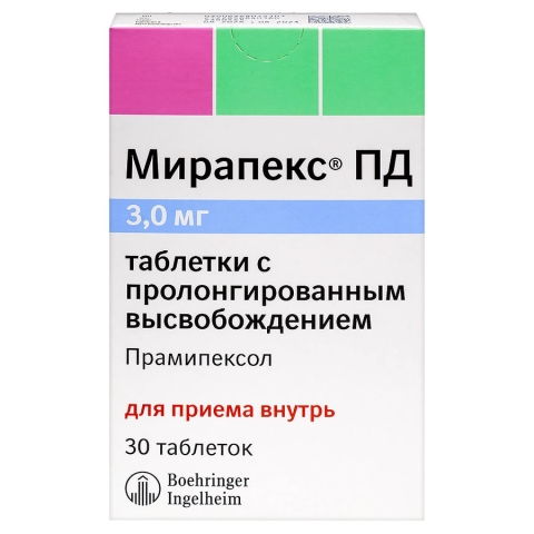 Мирапекс ПД 3 мг таблетки пролонгированного действия, 30 шт.