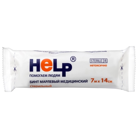 Бинт стерильный help в индивидуальной упаковке, 7 м х 14 см