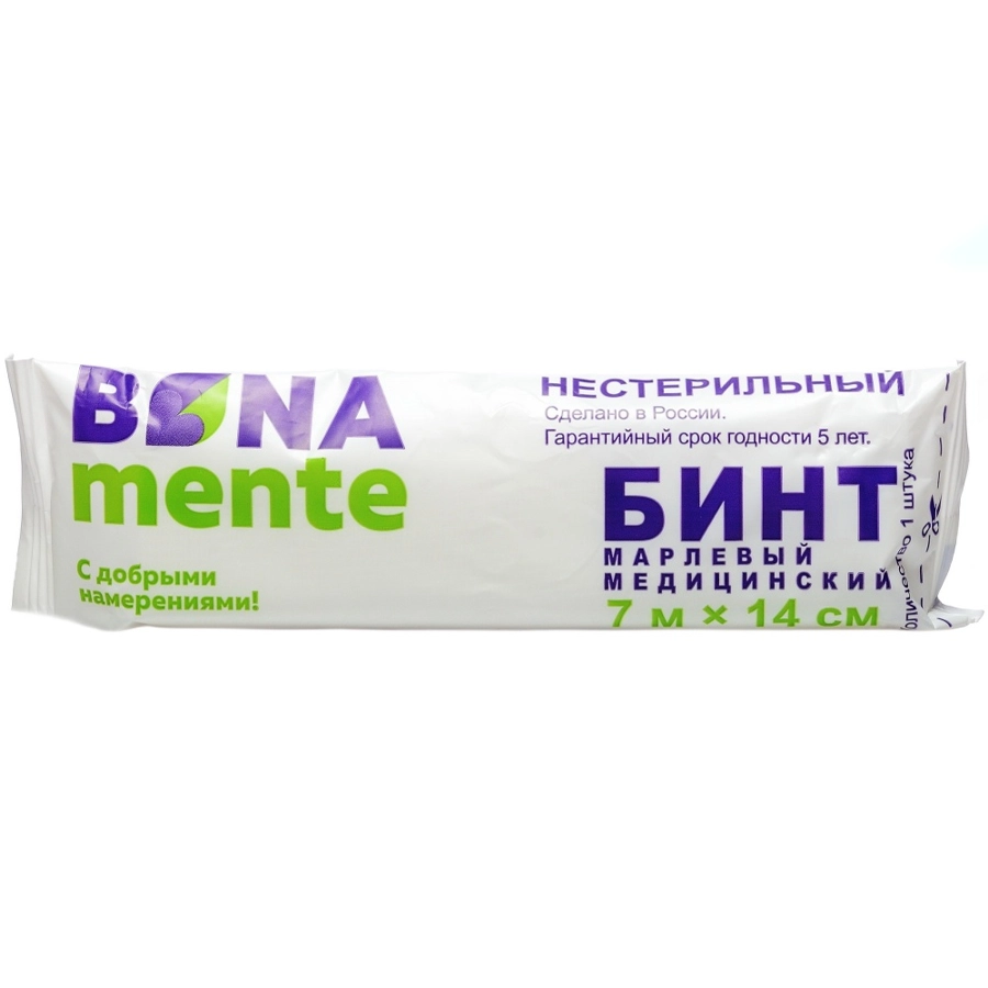 Бинт нестерильный Bona Mente 7м х 14см, 1 шт.