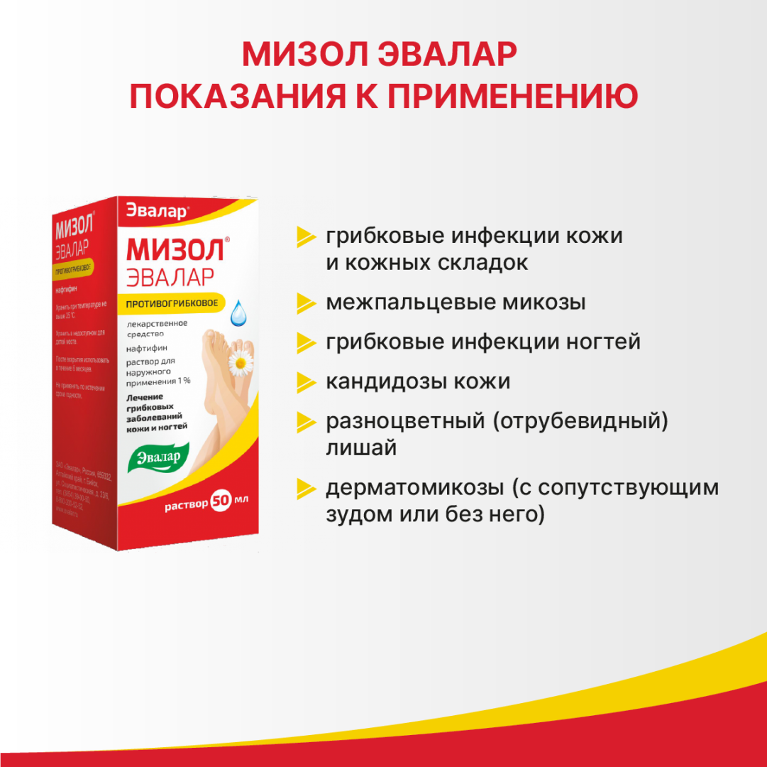 Мизол Эвалар 1% раствор для наружного применения, 50 мл