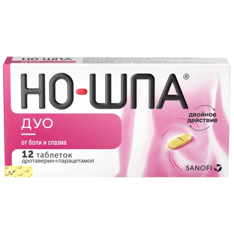Но-шпа Дуо 40 мг + 500 мг таблетки, 12 шт.