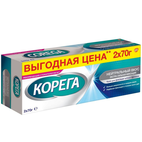 Корега крем для фиксации зубных протезов 70г нейтральный вкус, 2 шт.