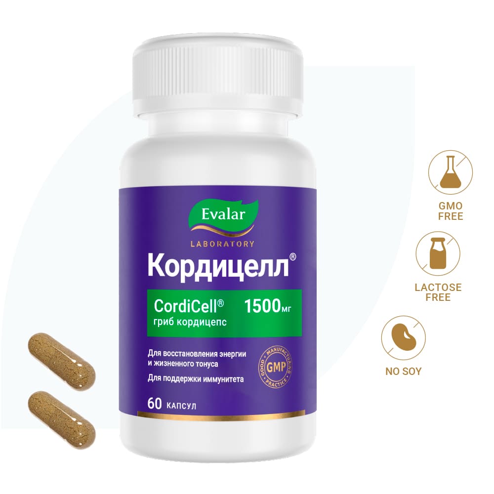 Кордицелл Evalar Laboratory 500 мг капсулы банка, 60 шт.