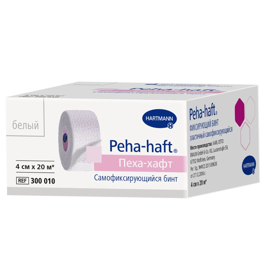 Пеха-хафт бинт 20м х 4см эластичный самофиксирующийся белый, 1 шт.