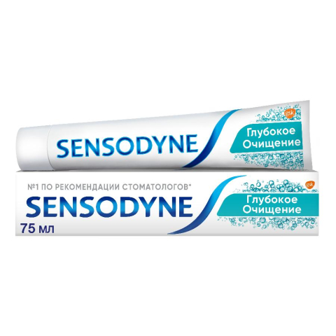 Зубная паста Sensodyne глубокое очищение для чувствительных зубов с фтором, 75 мл