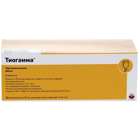 Тиогамма 12 мг/мл раствор для инфузий 50 мл флакон, 10 шт.