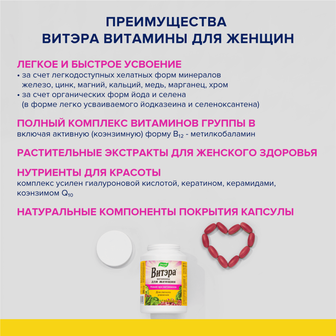 Витэра витамины для женщин по 1,3г таблетки, 60 шт.