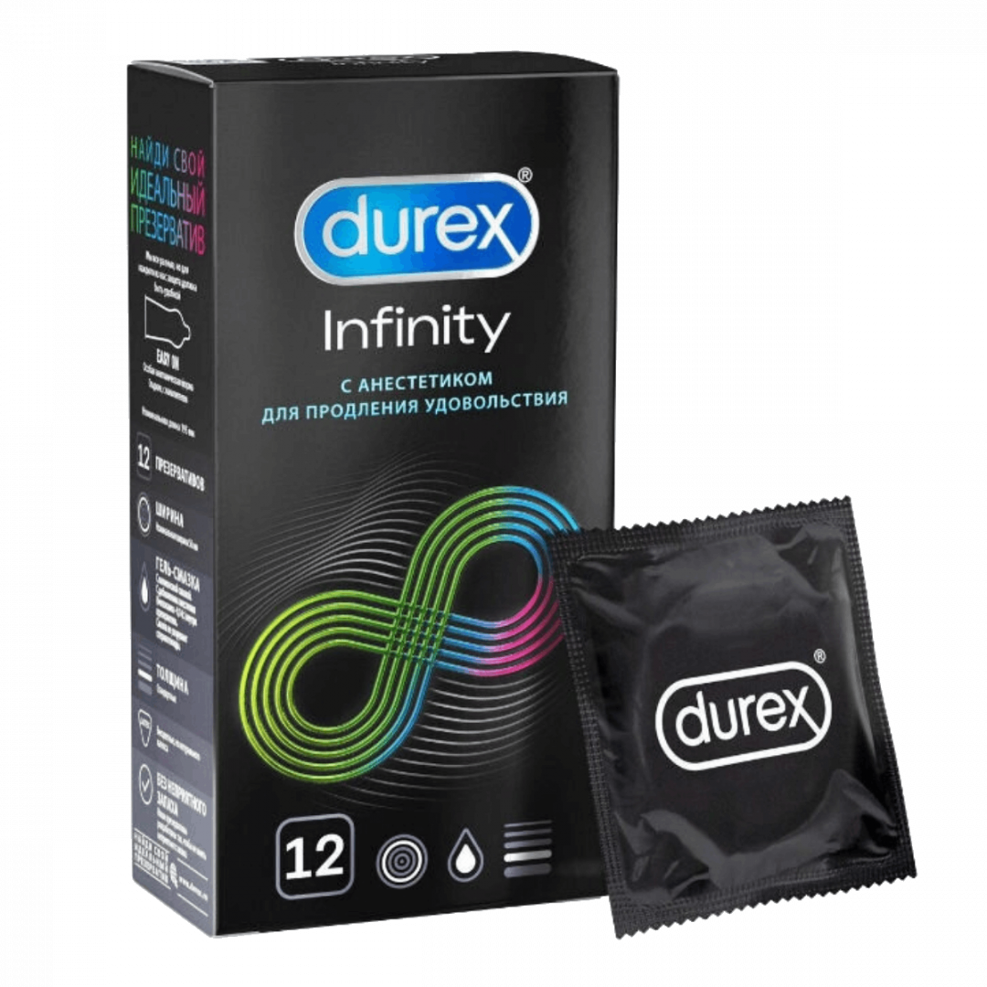 Дюрекс (Durex) Презервативы Infinity с анестетиком, 12 шт.