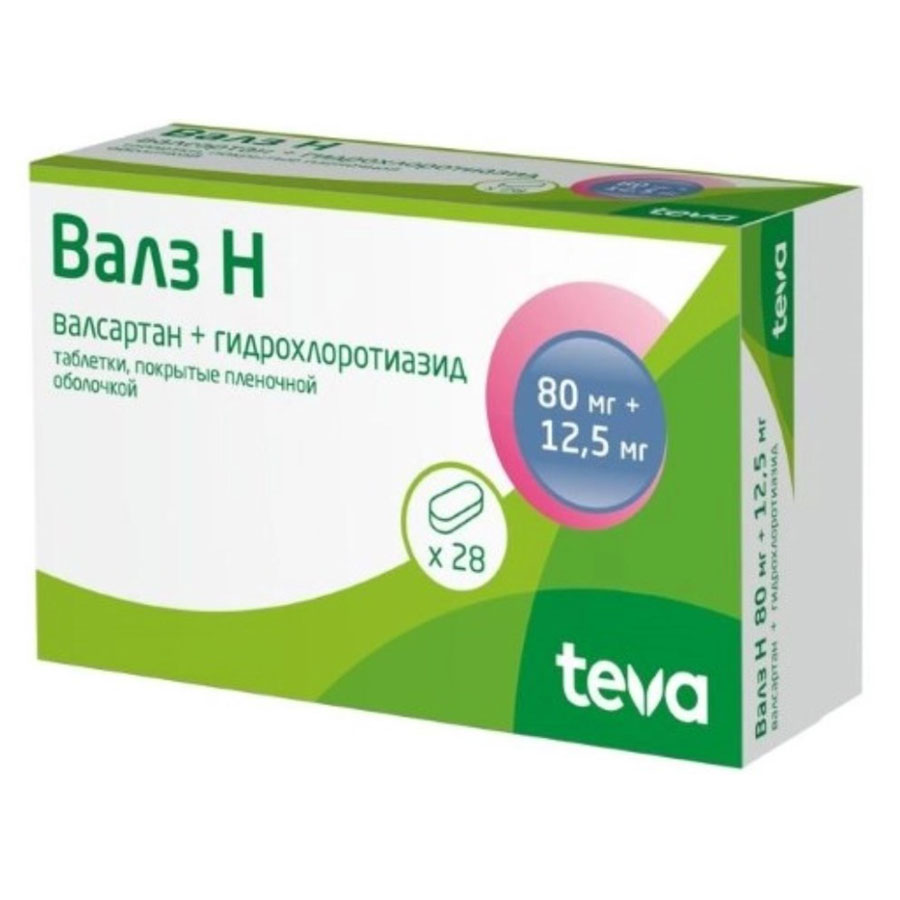 Валз Н 80 мг + 12,5 мг таблетки, 28 шт.