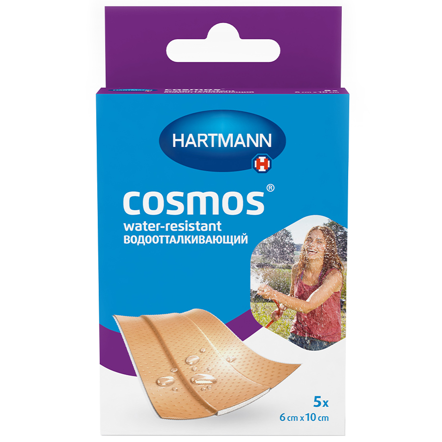 Пластырь cosmos water-resistant / Космос Водоотталкивающий (нестерильно) 6х10 см, 5 шт.