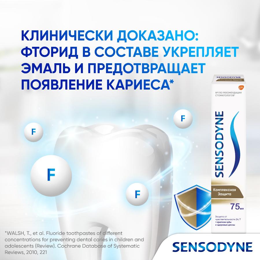 Зубная паста Sensodyne комплексная защита для чувствительных зубов с фтором, мятный вкус, 75 мл
