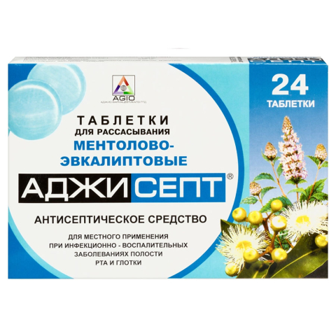 Аджисепт ментол-эвкалипт таблетки для рассасывания, 24 шт.