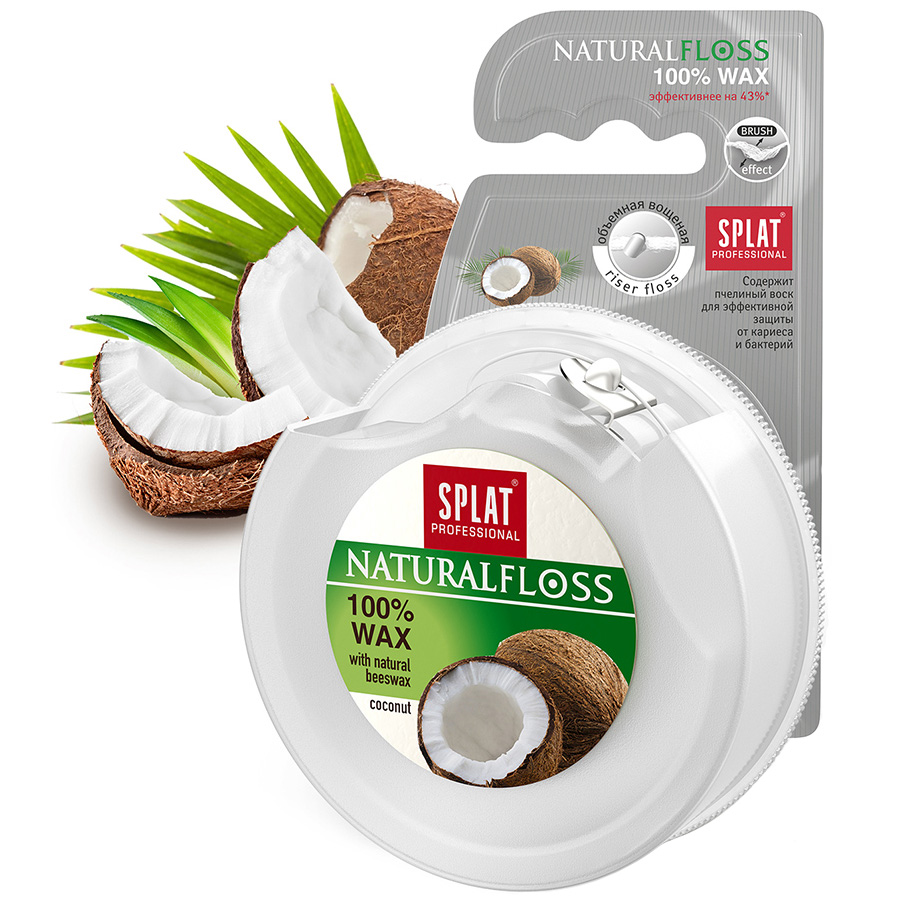 Сплат (Splat) DentalFloss Зубная нить Natural Wax с ароматом кокоса, 40 м