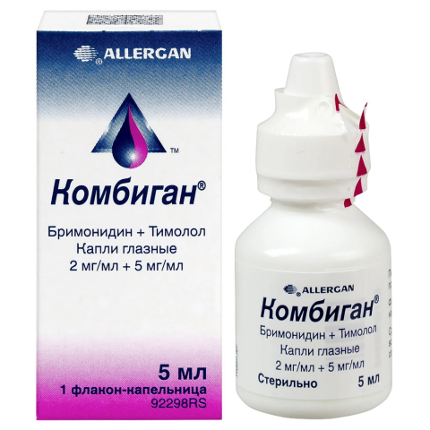 Комбиган 2 мг + 5 мг/мл капли глазные флакон-капельница, 5 мл