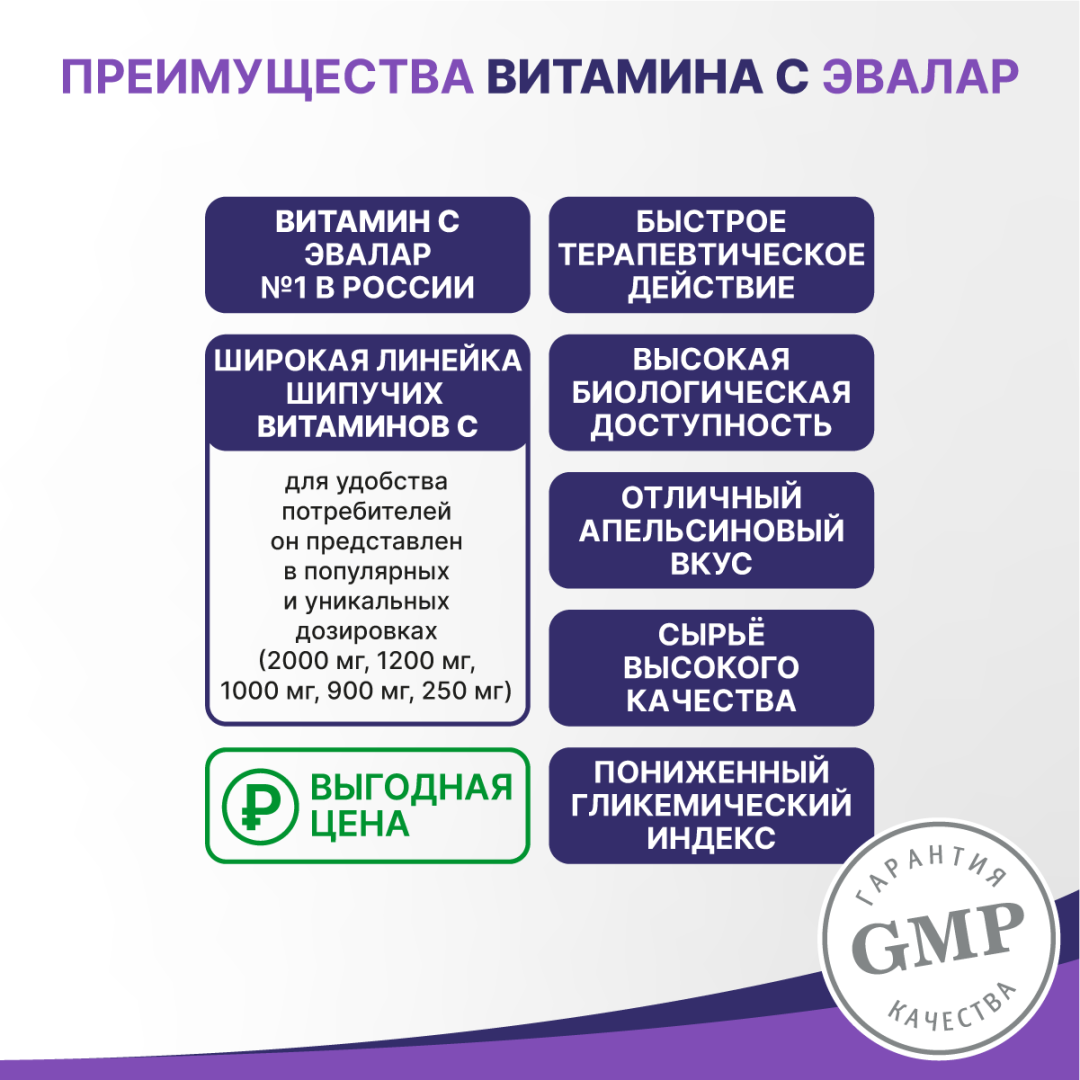Витамин С 1200 мг таблетки шипучие, 10 шт., Эвалар