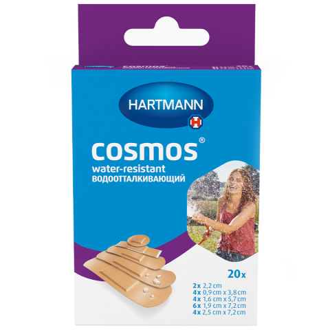 Пластырь cosmos water-resistant / Космос Водоотталкивающий (нестерильно) 20 шт./ набор 5 размеров/