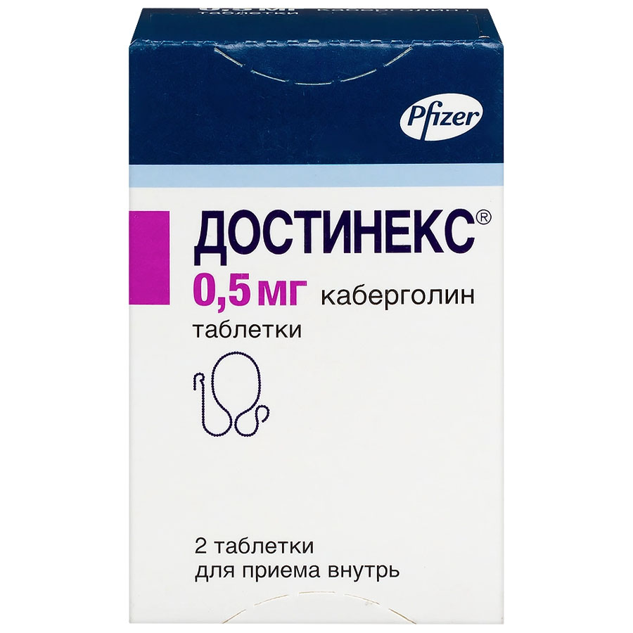 Достинекс 0,5 мг таблетки, 2 шт.