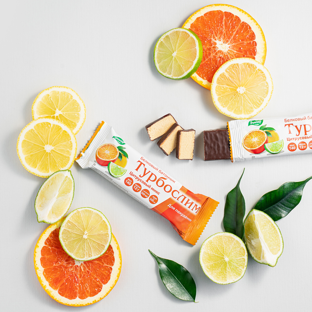 Турбослим Эвалар 50г батончик для похудения со вкусом цитрусовый микс, 4 шт.