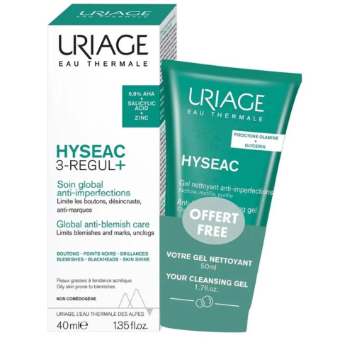 Uriage набор Hyseac 3-Regul+ Универсальный уход 40 мл+Hyseac Очищающий гель 50 мл