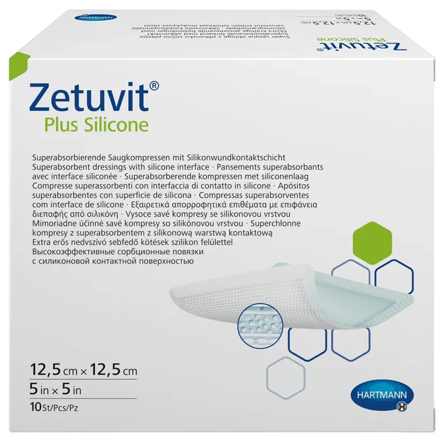 Цетувит Плюс Силикон Бордер повязка 12,5см х 12,5см суперабсорбирующая стерильная, 10 шт.