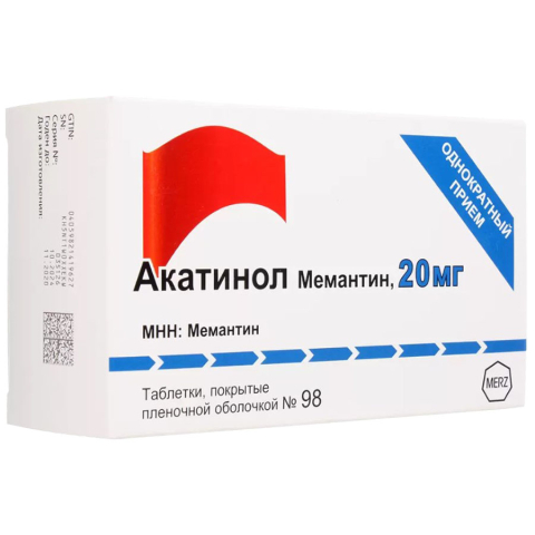 Акатинол мемантин 20мг таблетки, покрытые оболочкой, 98 шт.