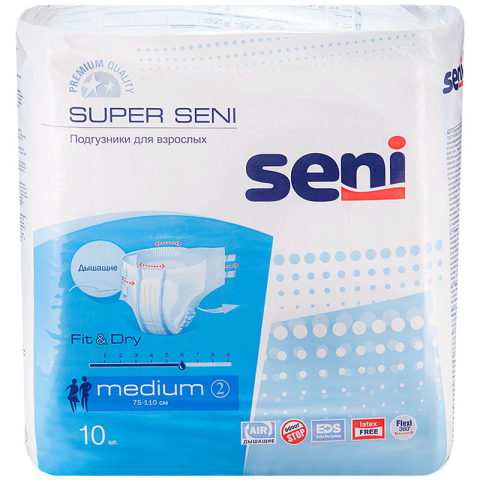 Seni Super Medium подгузники для взрослых (75-110 см), 10 шт