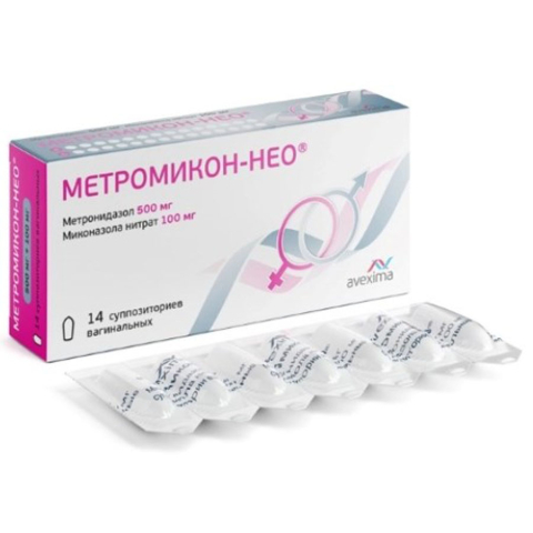 Метромикон-Нео суппозитории вагинальные 500 мг+100 мг, 14 шт.
