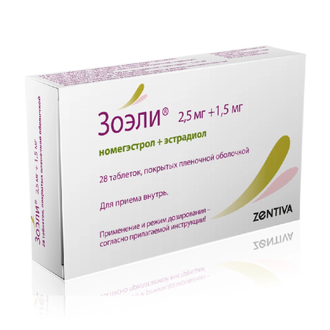 Зоэли 2,5 мг + 1,5 мг таблетки, покрытые пленочной оболочкой, 28 шт.